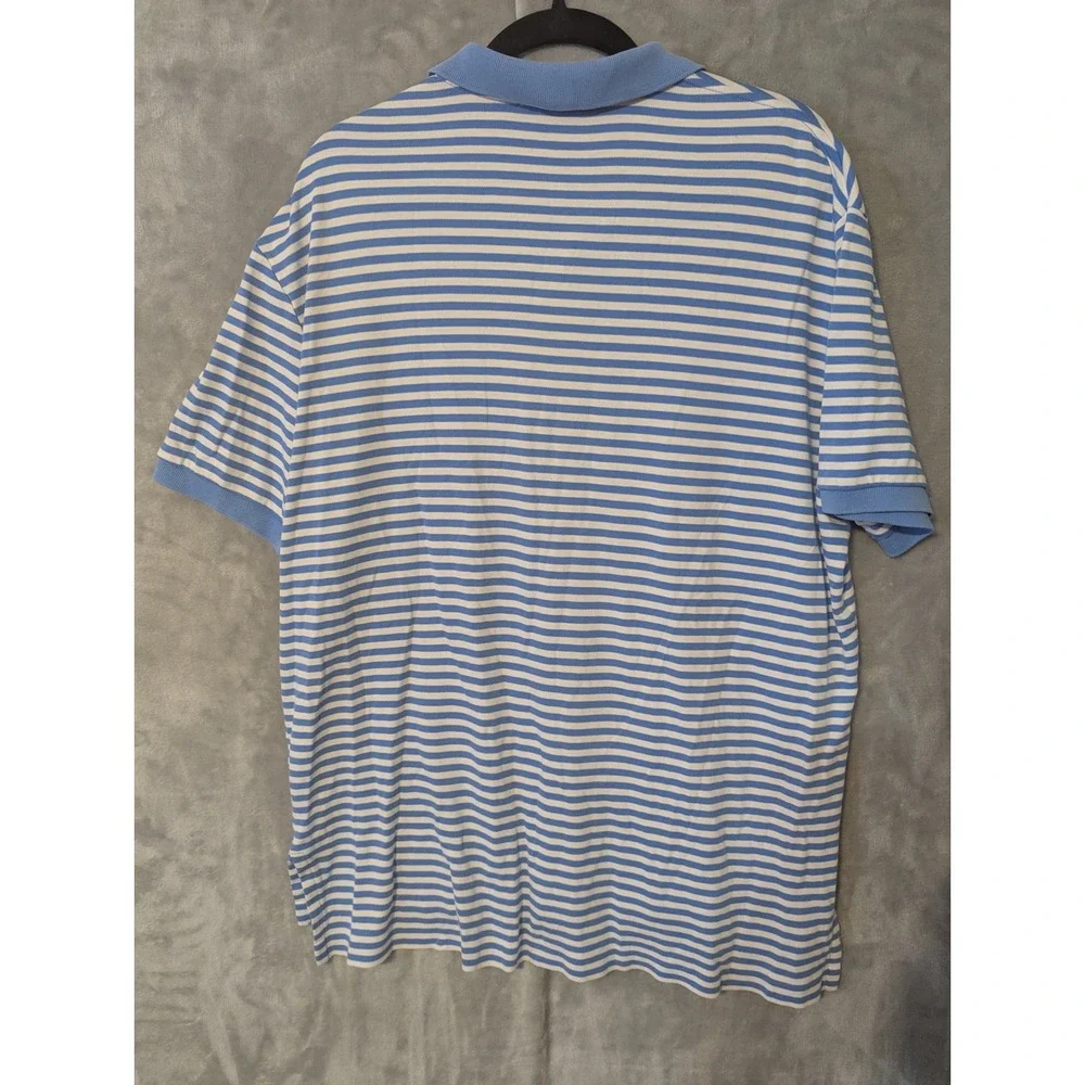 Polo Ralph Lauren Polo Shirt Mens Large Blue White Striped Cotton Short Sleeve